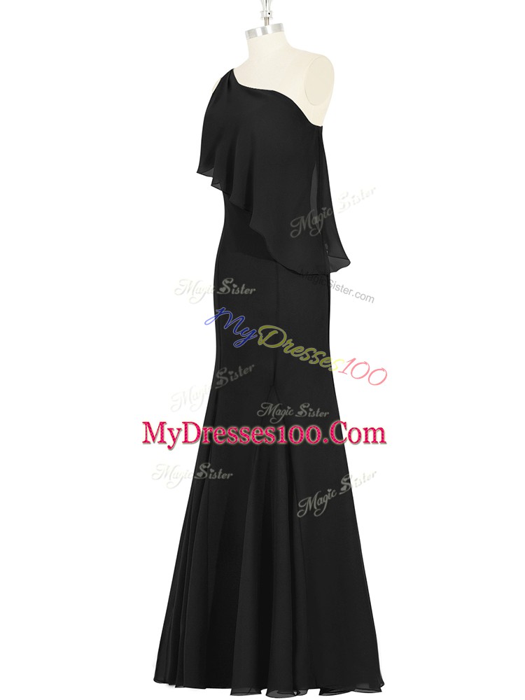 High End One Shoulder Sleeveless Chiffon Ruching Side Zipper