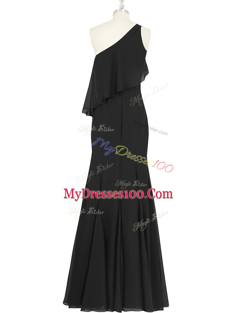 High End One Shoulder Sleeveless Chiffon Ruching Side Zipper