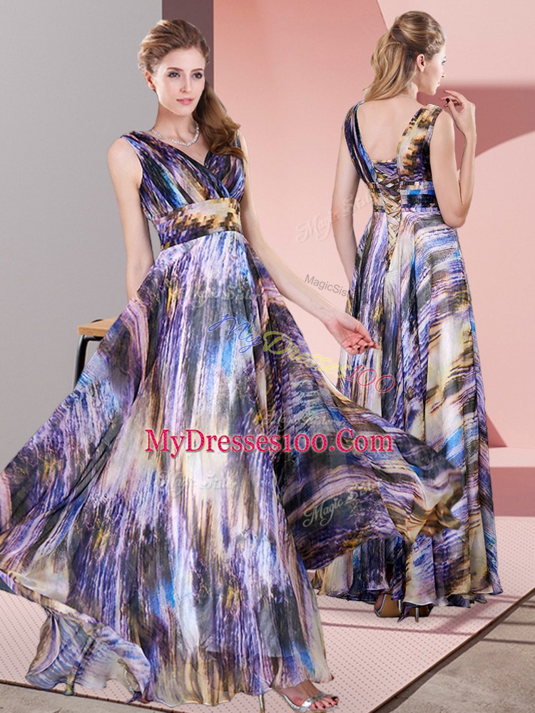 Sleeveless Pattern Lace Up Prom Dress