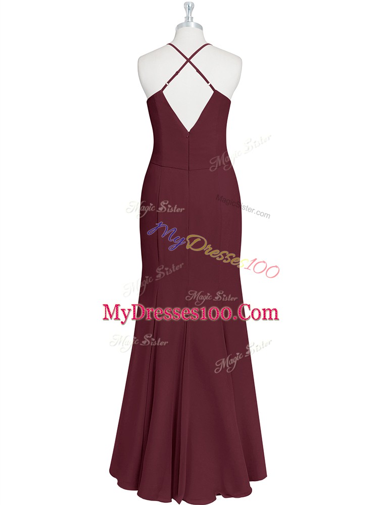 Burgundy Sleeveless Ruching Floor Length Prom Party Dress