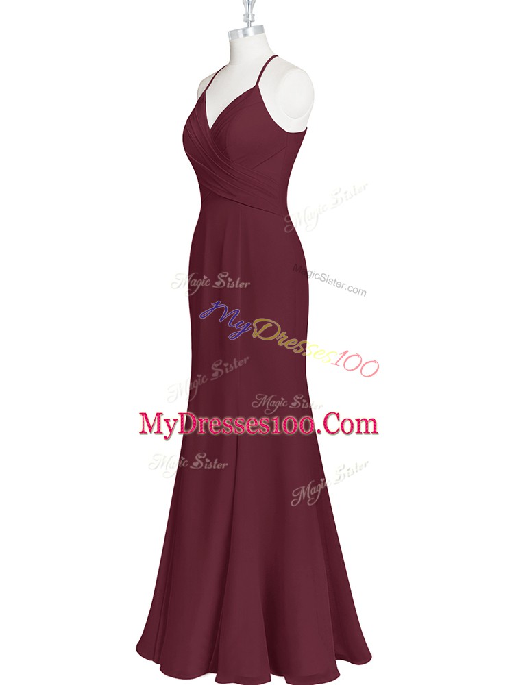 Burgundy Sleeveless Ruching Floor Length Prom Party Dress