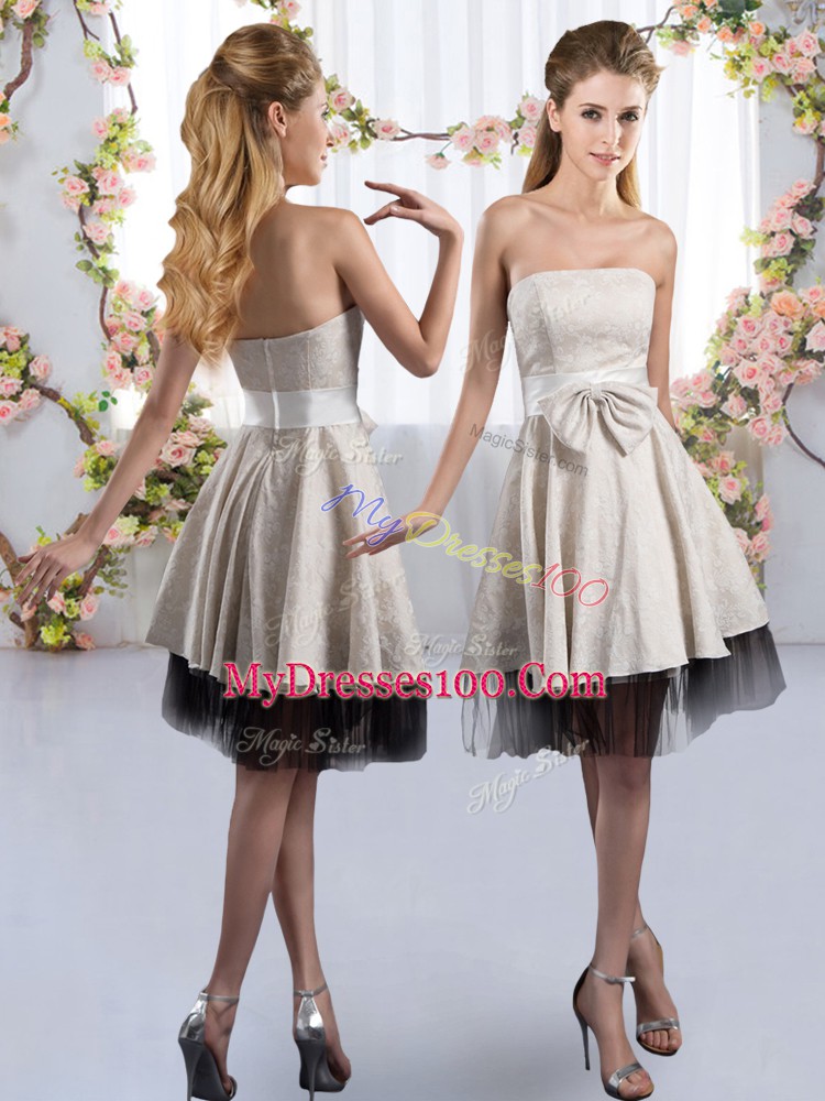 Hot Selling Knee Length White Bridesmaid Gown Tulle Sleeveless Bowknot