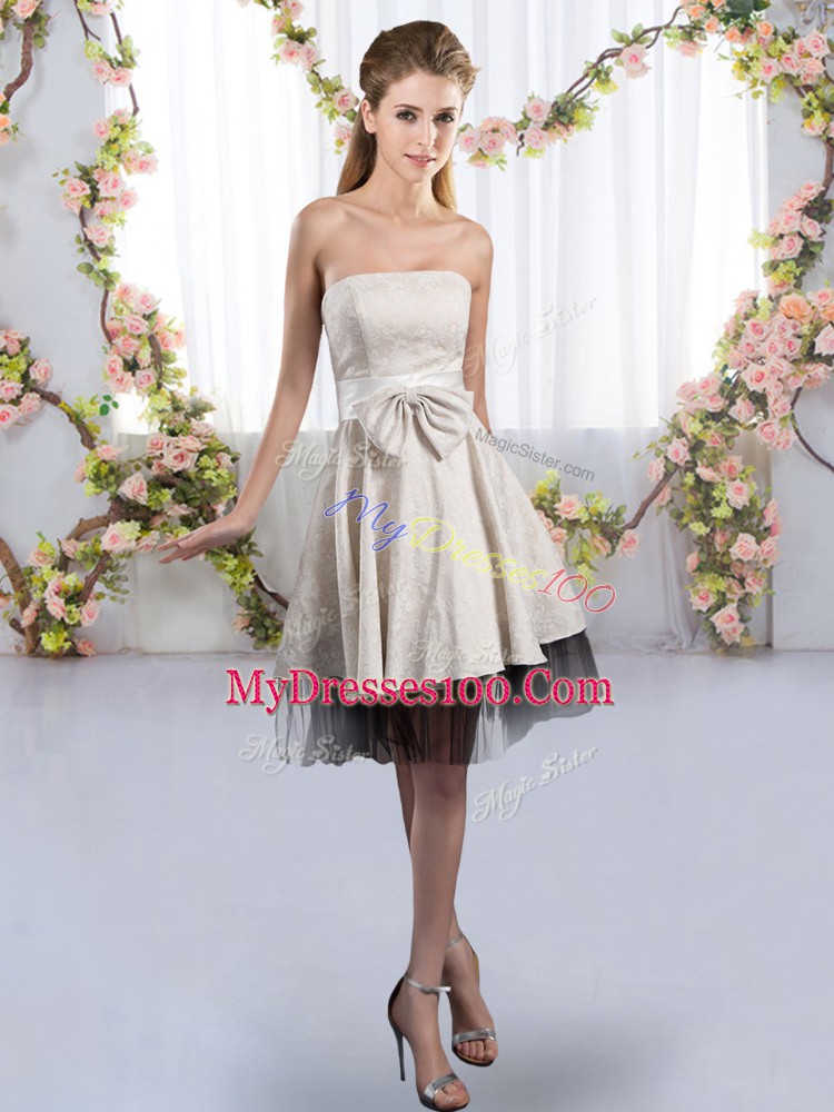 Hot Selling Knee Length White Bridesmaid Gown Tulle Sleeveless Bowknot