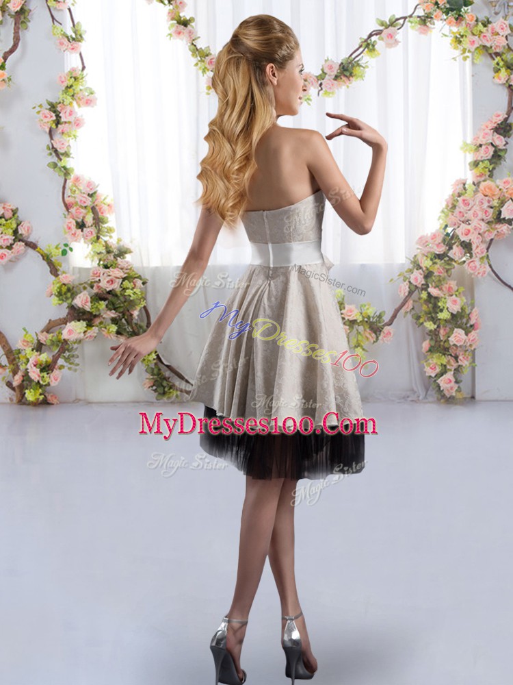 Hot Selling Knee Length White Bridesmaid Gown Tulle Sleeveless Bowknot