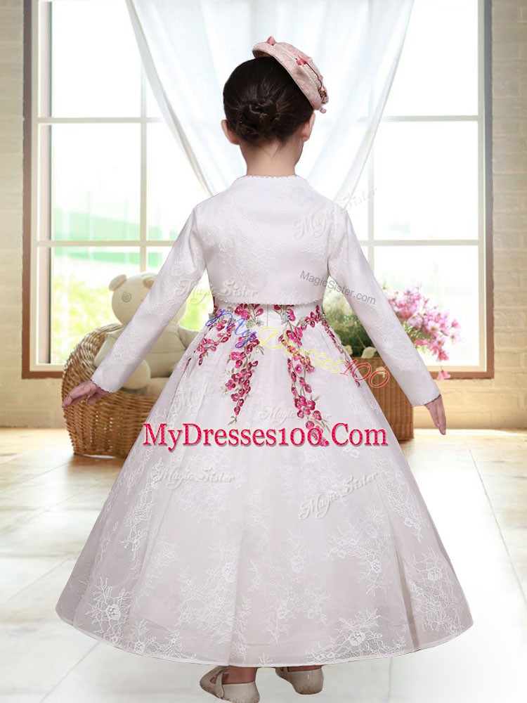 A-line Toddler Flower Girl Dress White Straps Lace Sleeveless Ankle Length Zipper