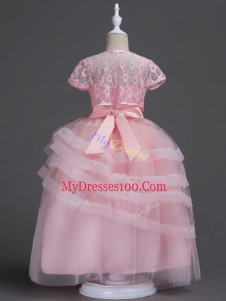 Spaghetti Straps Sleeveless Tulle Flower Girl Dress Appliques Zipper