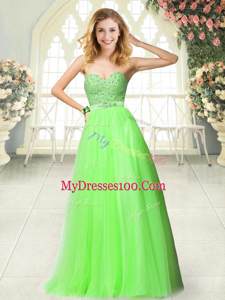 Trendy Sweetheart Sleeveless Evening Dresses Floor Length Beading and Lace Tulle