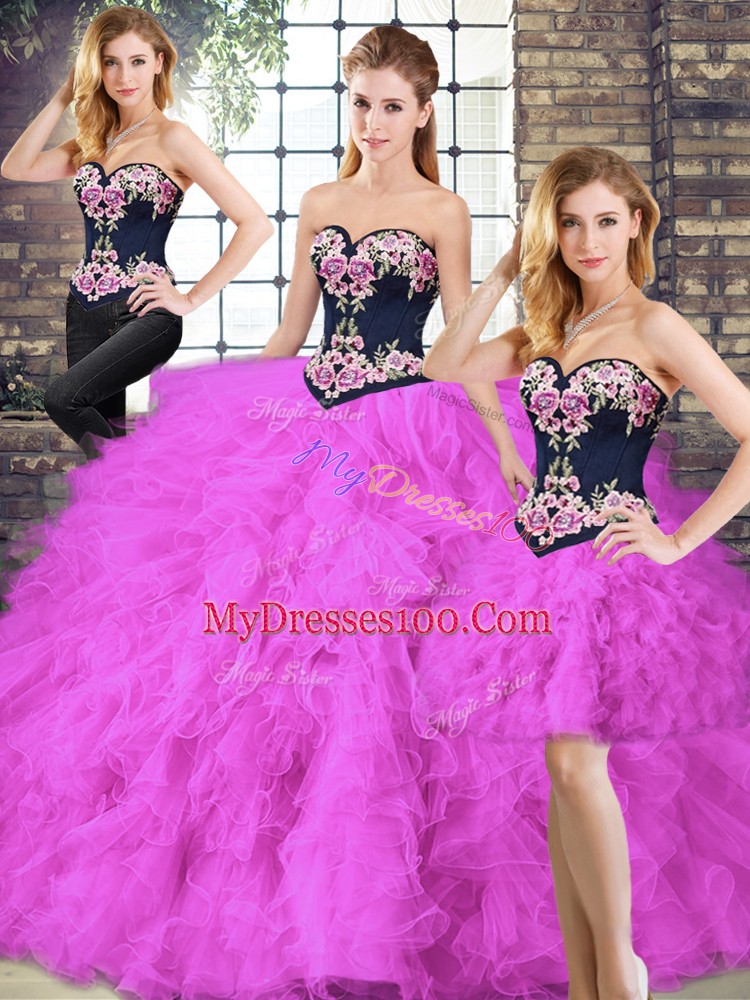 Superior Floor Length Fuchsia Sweet 16 Quinceanera Dress Tulle Sleeveless Beading and Embroidery