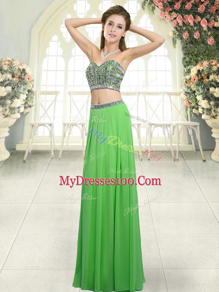 Clearance Green Chiffon Backless Sweetheart Sleeveless Floor Length Homecoming Dress Beading