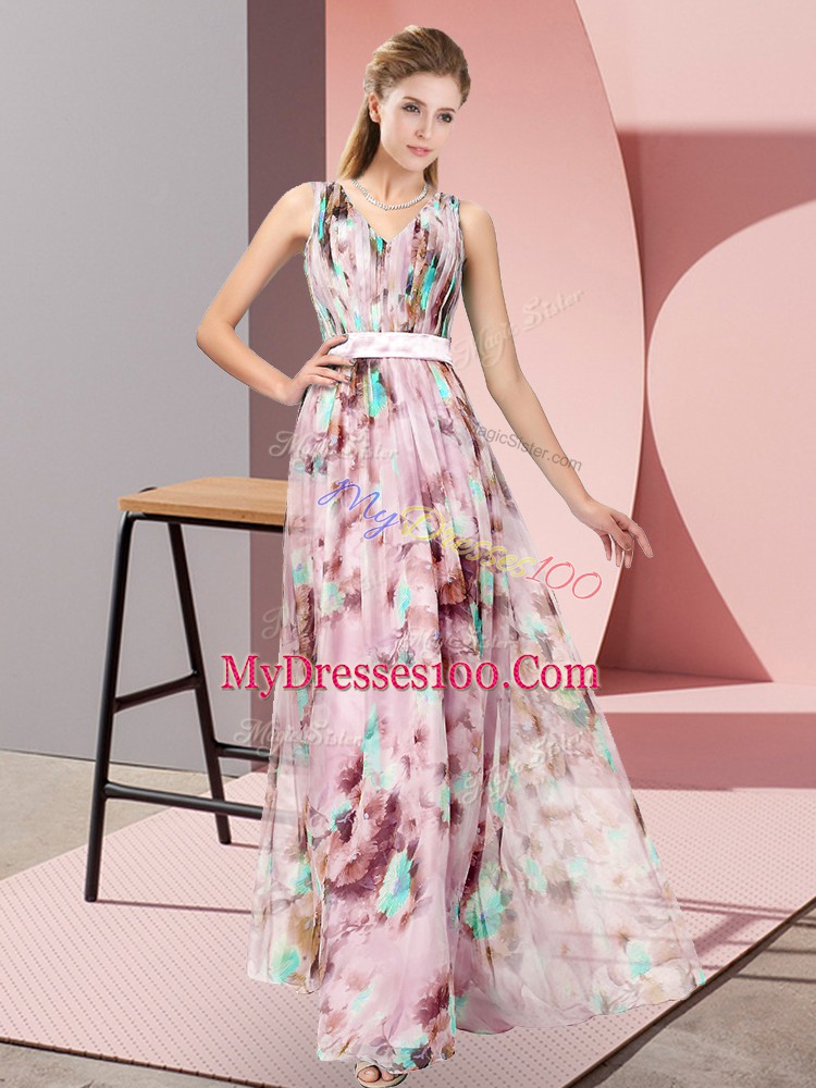 Multi-color Zipper V-neck Pattern Homecoming Dress Printed Sleeveless
