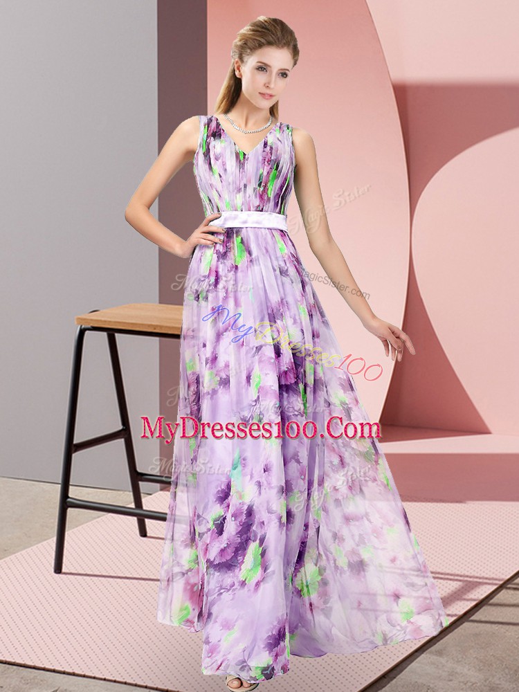 Multi-color Prom and Party with Pattern V-neck Sleeveless Zipper