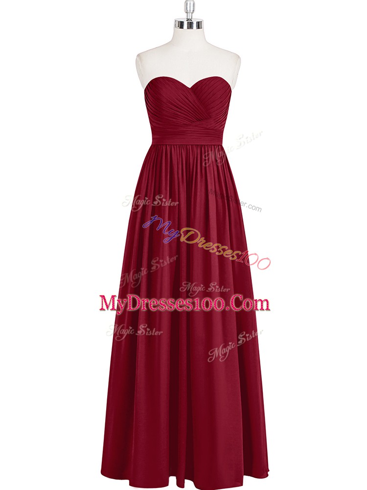 Wine Red Sweetheart Neckline Pleated Prom Gown Sleeveless Zipper