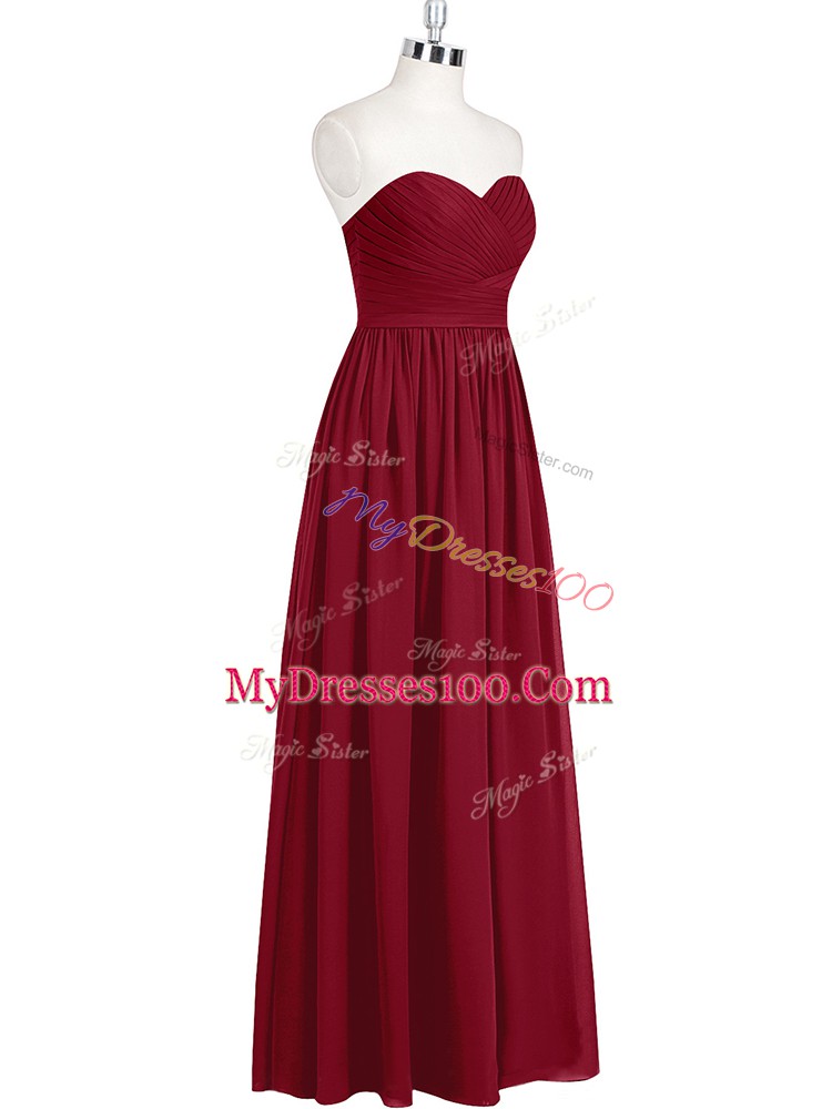 Wine Red Sweetheart Neckline Pleated Prom Gown Sleeveless Zipper