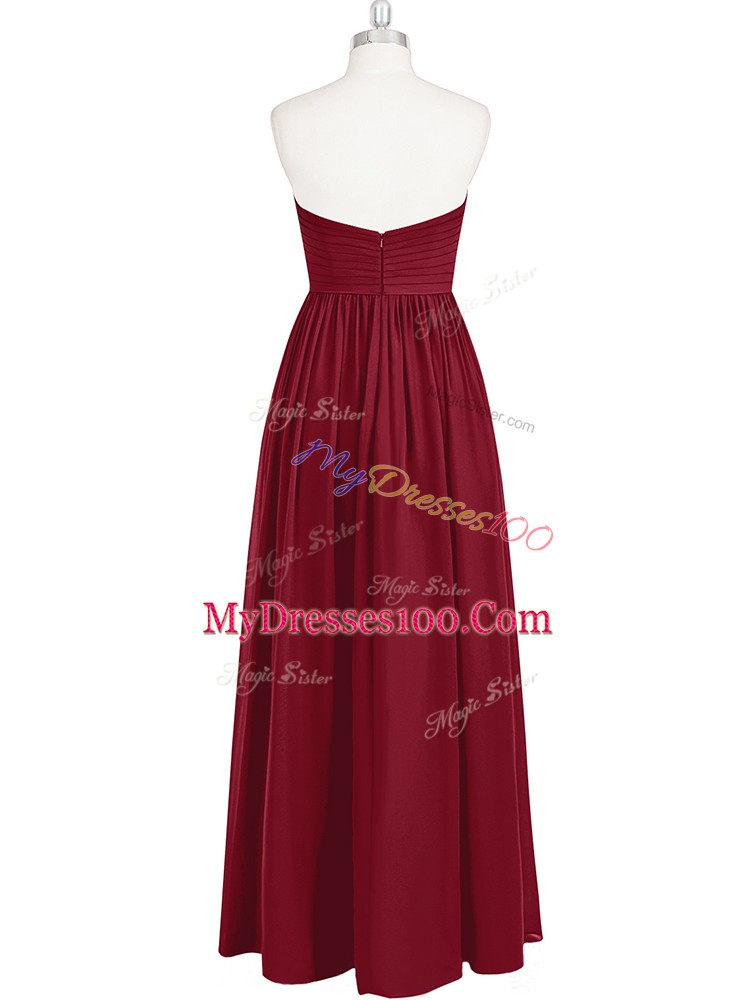 Wine Red Sweetheart Neckline Pleated Prom Gown Sleeveless Zipper