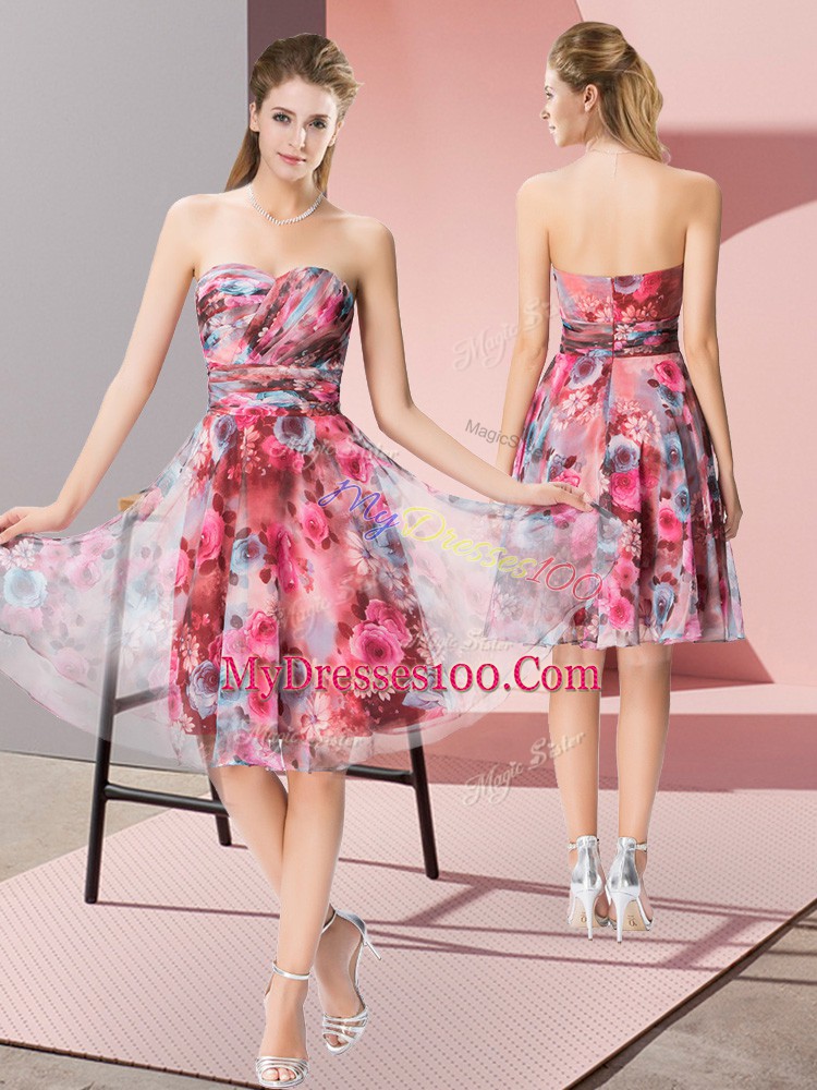 Discount Empire Prom Gown Multi-color Sweetheart Printed Sleeveless Knee Length Zipper