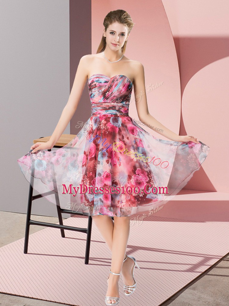 Discount Empire Prom Gown Multi-color Sweetheart Printed Sleeveless Knee Length Zipper