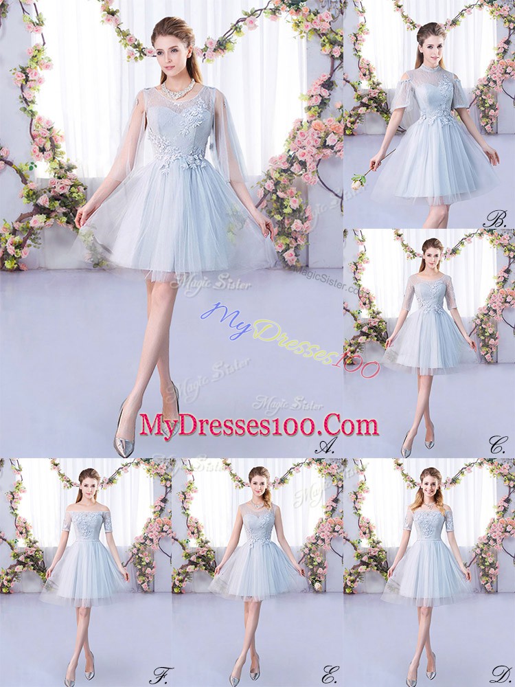 Flirting 3 4 Length Sleeve Mini Length Lace Lace Up Wedding Party Dress with Grey