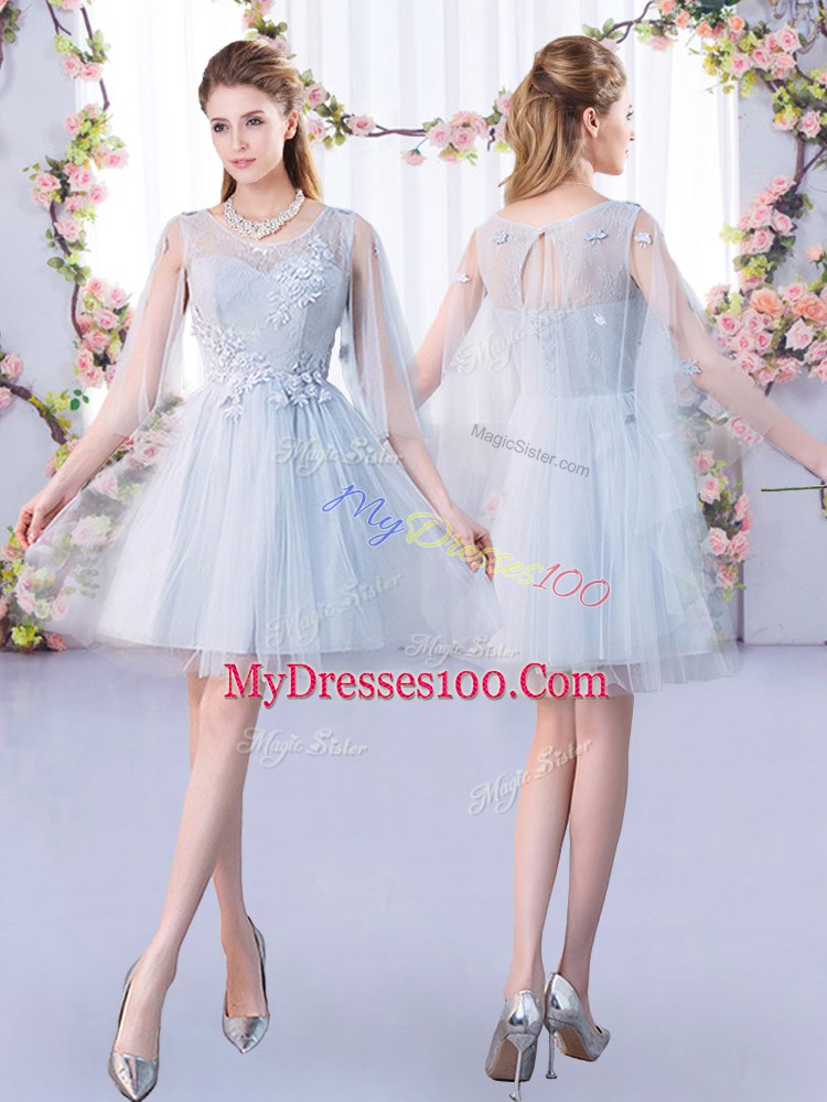 Flirting 3 4 Length Sleeve Mini Length Lace Lace Up Wedding Party Dress with Grey