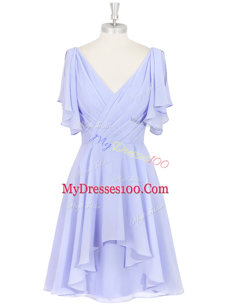 Adorable V-neck Short Sleeves Chiffon Going Out Dresses Ruching Backless