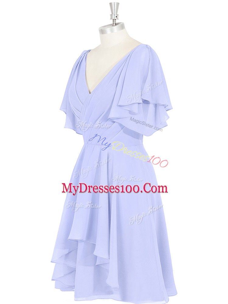 Adorable V-neck Short Sleeves Chiffon Going Out Dresses Ruching Backless
