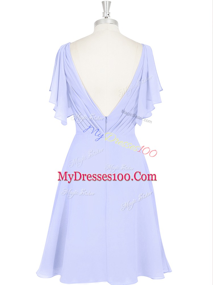 Adorable V-neck Short Sleeves Chiffon Going Out Dresses Ruching Backless