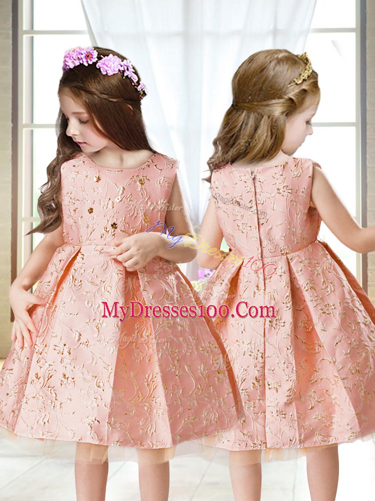 Excellent Embroidery Kids Pageant Dress Pink Zipper Sleeveless Mini Length