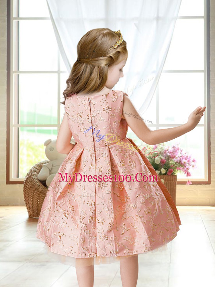 Excellent Embroidery Kids Pageant Dress Pink Zipper Sleeveless Mini Length