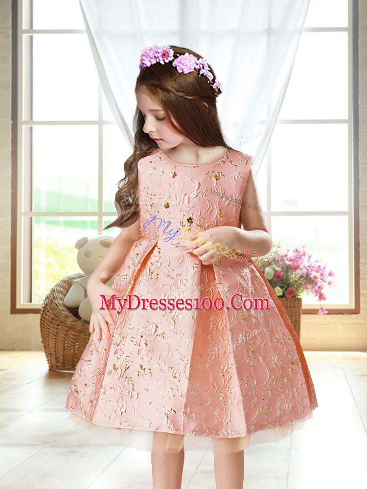 Excellent Embroidery Kids Pageant Dress Pink Zipper Sleeveless Mini Length