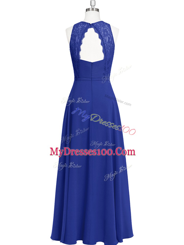 Free and Easy Sleeveless Floor Length Lace Zipper Evening Party Dresses with Royal Blue