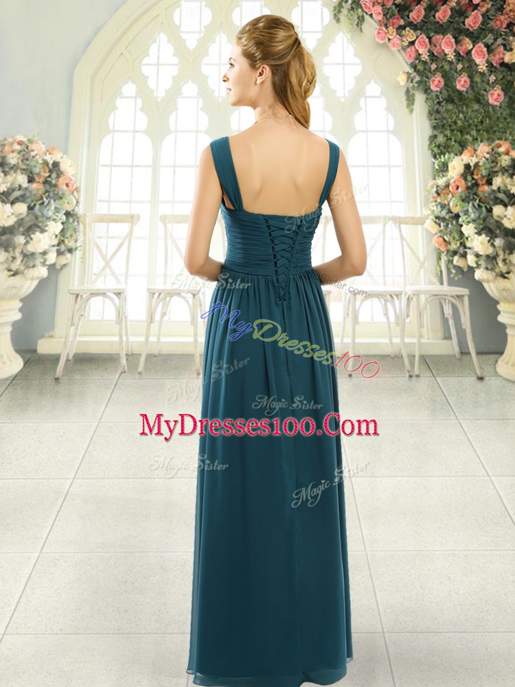 Floor Length Purple Prom Party Dress Chiffon Sleeveless Beading and Ruching