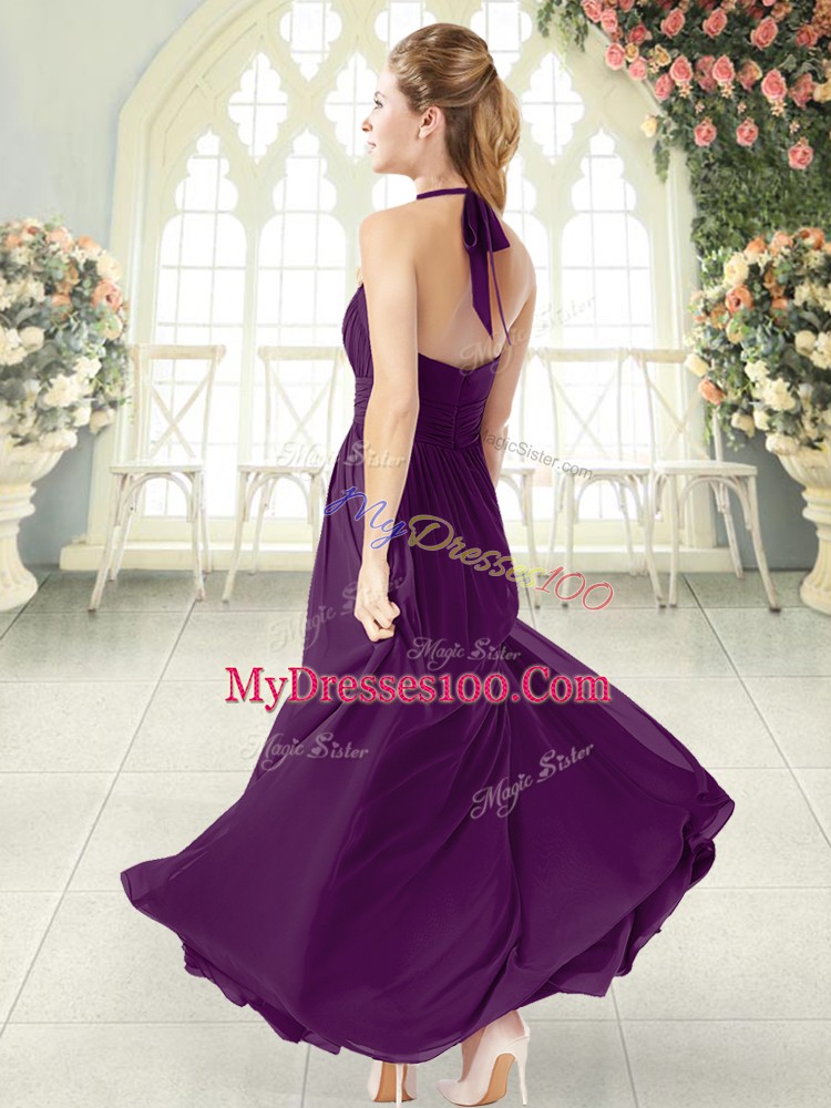 Halter Top Sleeveless Homecoming Dress Floor Length Ruching Teal Chiffon