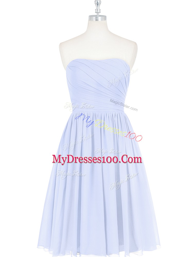 Smart Light Blue Prom and Party and Military Ball with Ruching and Pleated Strapless Sleeveless Side Zipper
