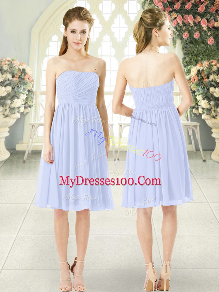 Baby Blue Chiffon Side Zipper Strapless Sleeveless Knee Length Ruching