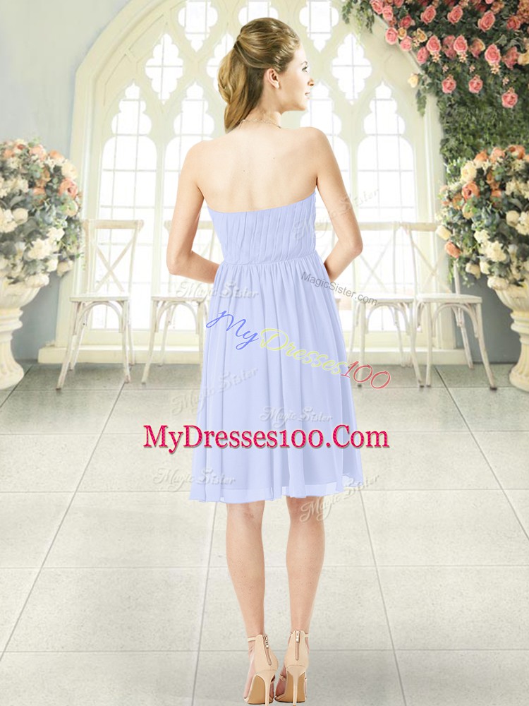 Baby Blue Chiffon Side Zipper Strapless Sleeveless Knee Length Ruching