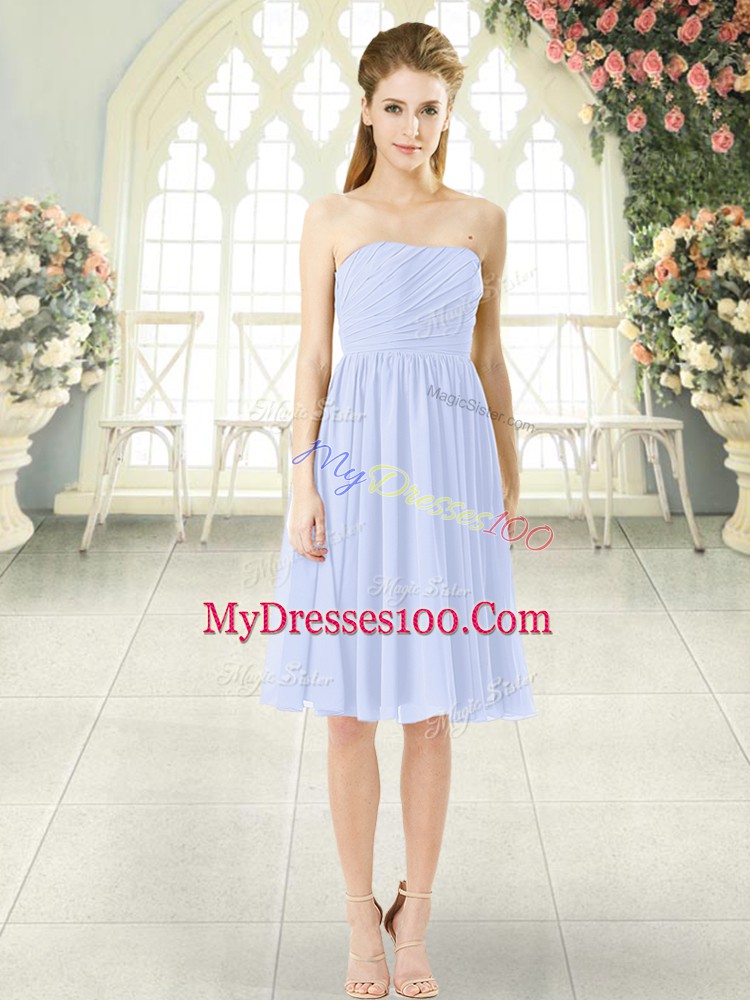 Baby Blue Chiffon Side Zipper Strapless Sleeveless Knee Length Ruching