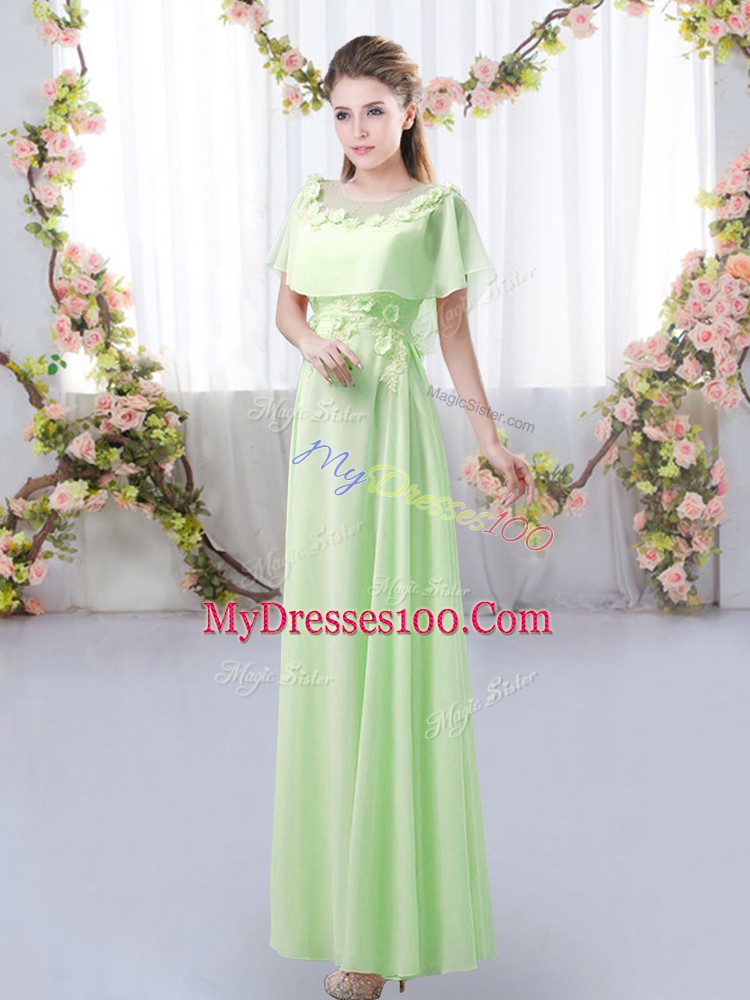 Customized Quinceanera Court of Honor Dress Prom and Party and Wedding Party with Appliques Scoop Short Sleeves Zipper