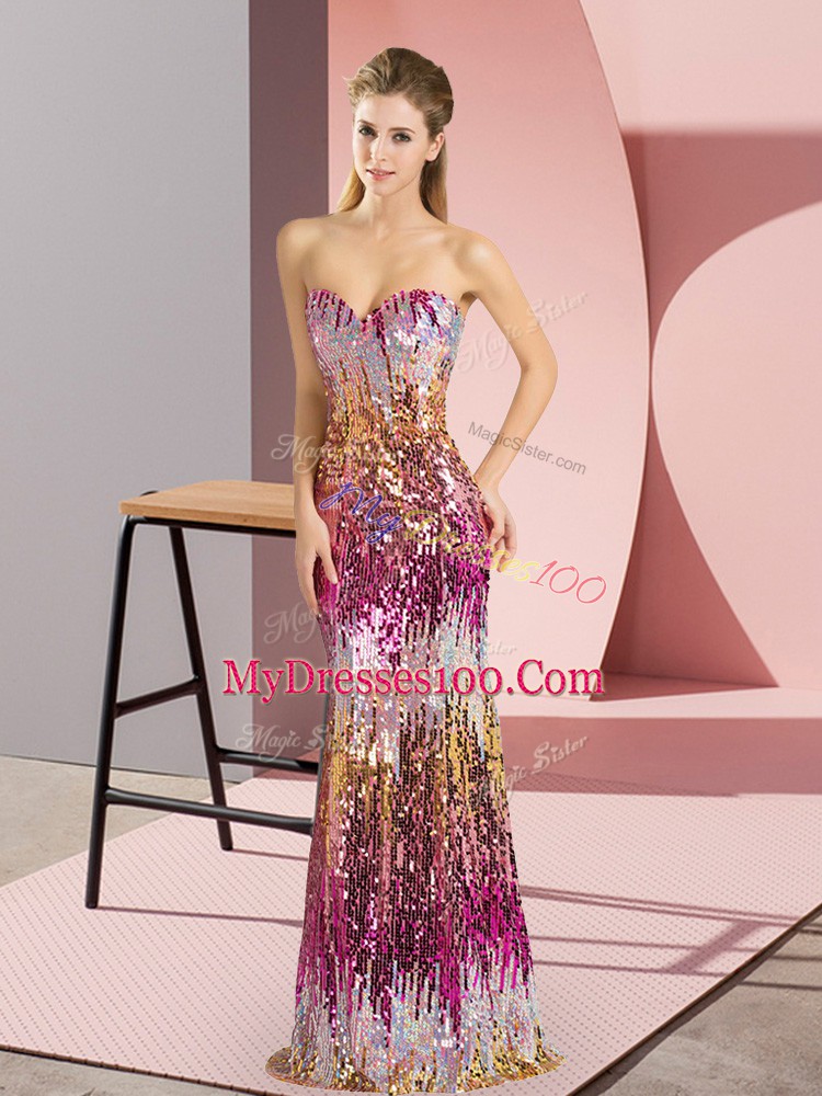 Artistic Sleeveless Floor Length Beading and Sequins Lace Up with Purple and Multi-color