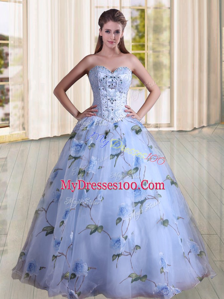 Lavender Lace Up Sweetheart Beading Vestidos de Quinceanera Printed Sleeveless