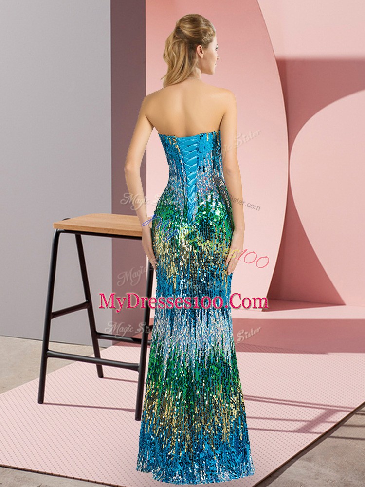 Floor Length Mermaid Sleeveless Multi-color Prom Dress Lace Up