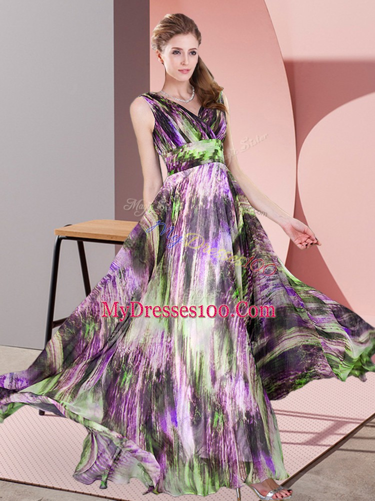 Lovely Multi-color Lace Up Prom Gown Pattern Sleeveless Floor Length