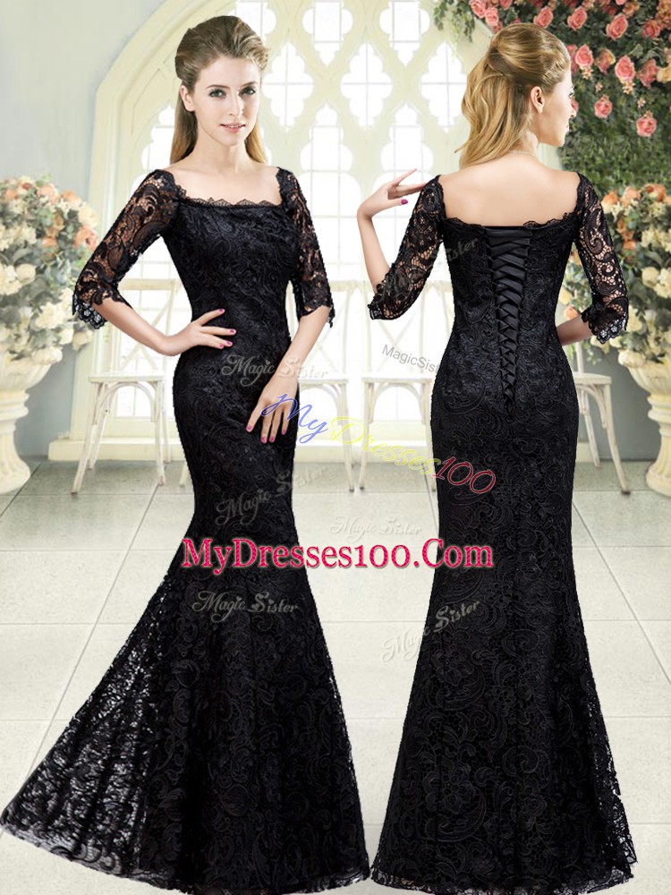 Sweetheart Half Sleeves Organza Prom Gown Beading and Lace Sweep Train Lace Up