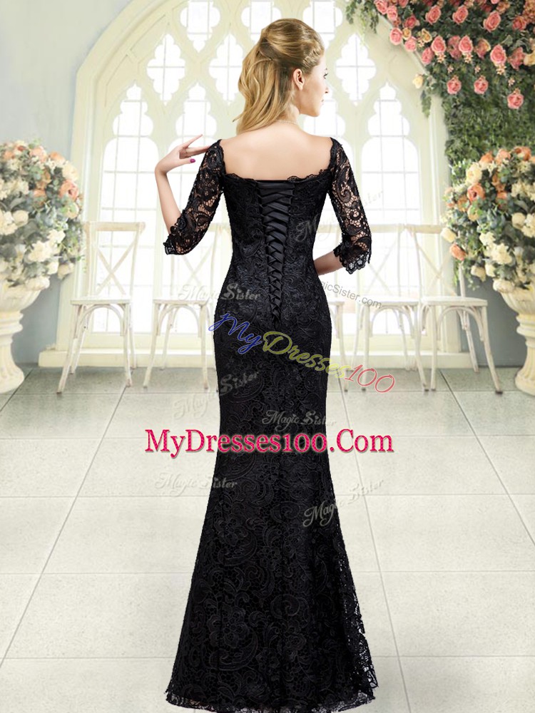 Sweetheart Half Sleeves Organza Prom Gown Beading and Lace Sweep Train Lace Up
