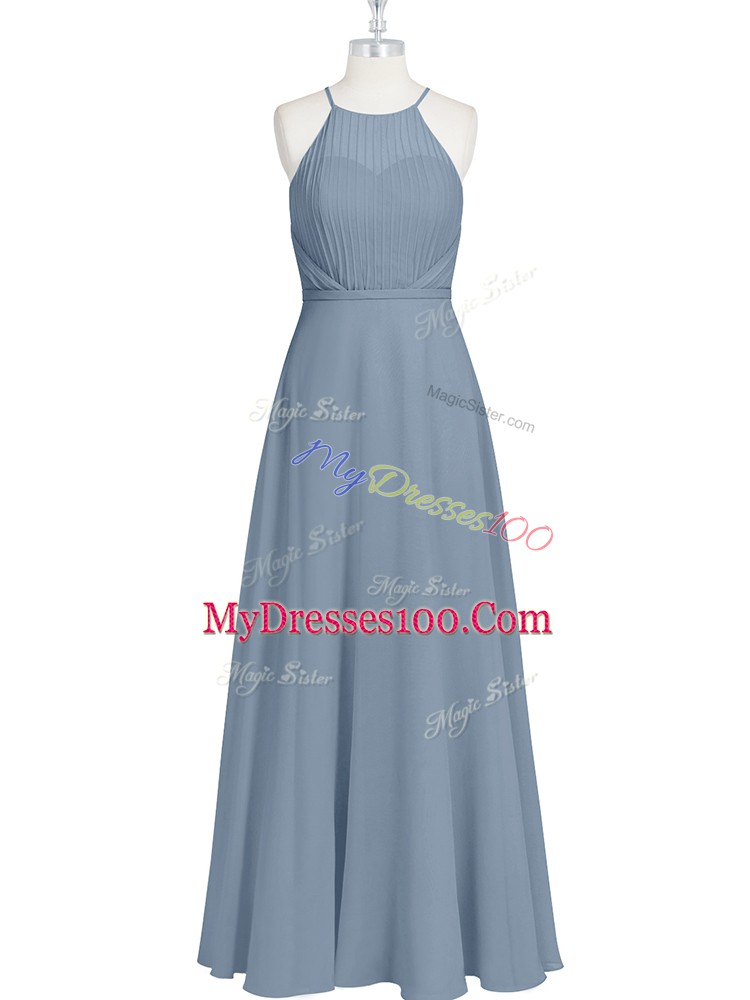 Ruching and Pleated Evening Dress Grey Zipper Sleeveless Floor Length