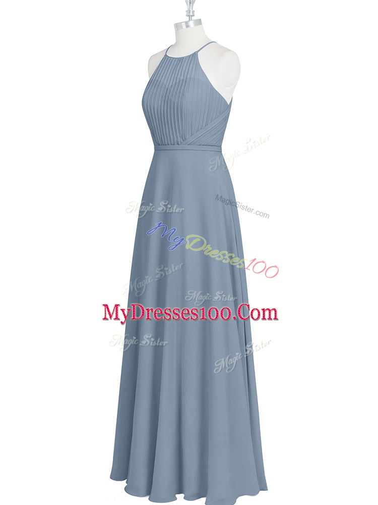 Ruching and Pleated Evening Dress Grey Zipper Sleeveless Floor Length
