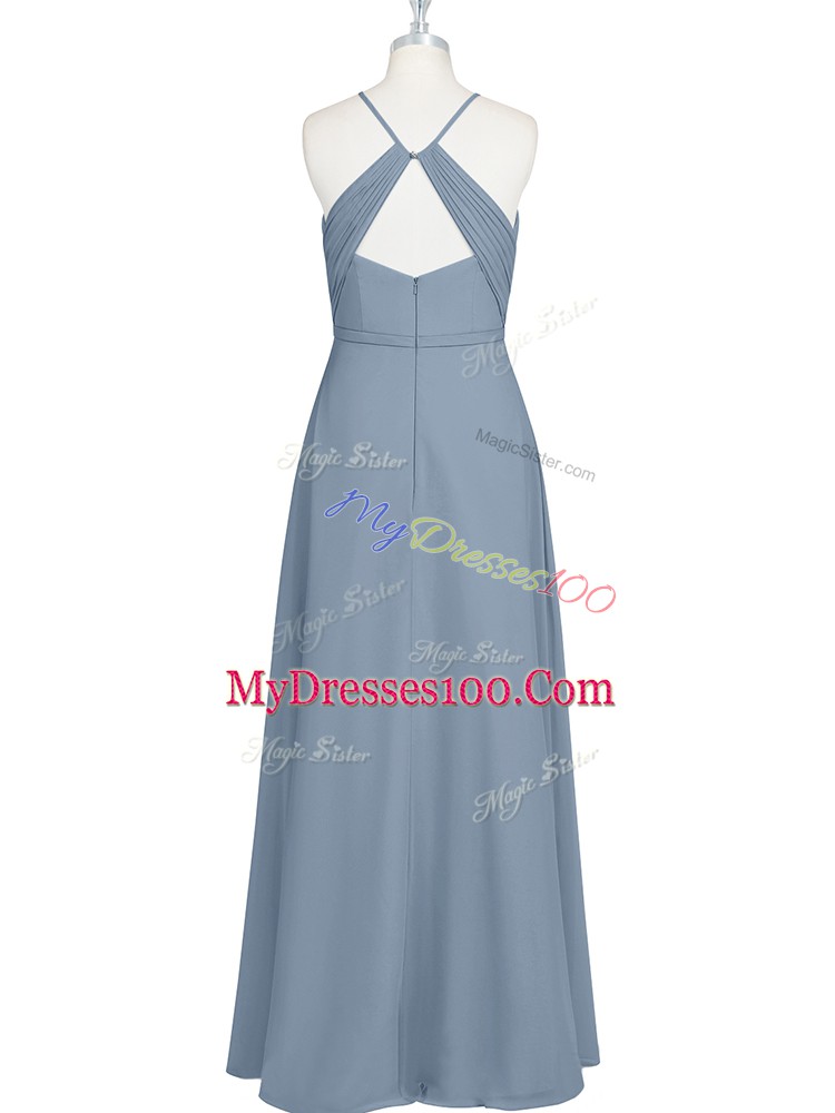 Ruching and Pleated Evening Dress Grey Zipper Sleeveless Floor Length