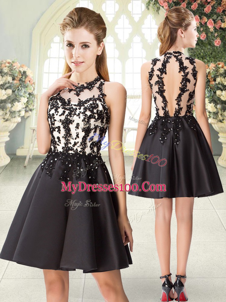 Elegant Black Sleeveless Beading and Appliques Mini Length Homecoming Dress