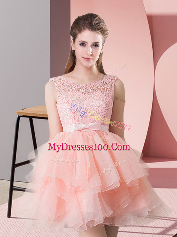 Attractive Pink Scoop Lace Up Lace Prom Evening Gown Sleeveless