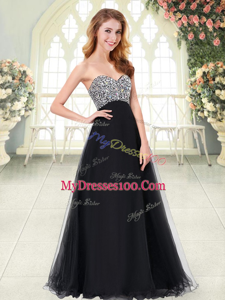 Hot Selling Black Sleeveless Beading Floor Length Prom Dress