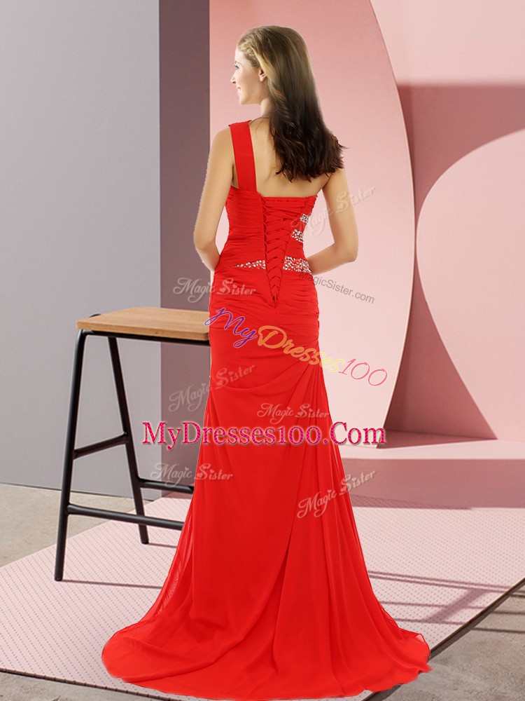 Vintage Red Column/Sheath Beading Homecoming Dress Lace Up Chiffon Sleeveless