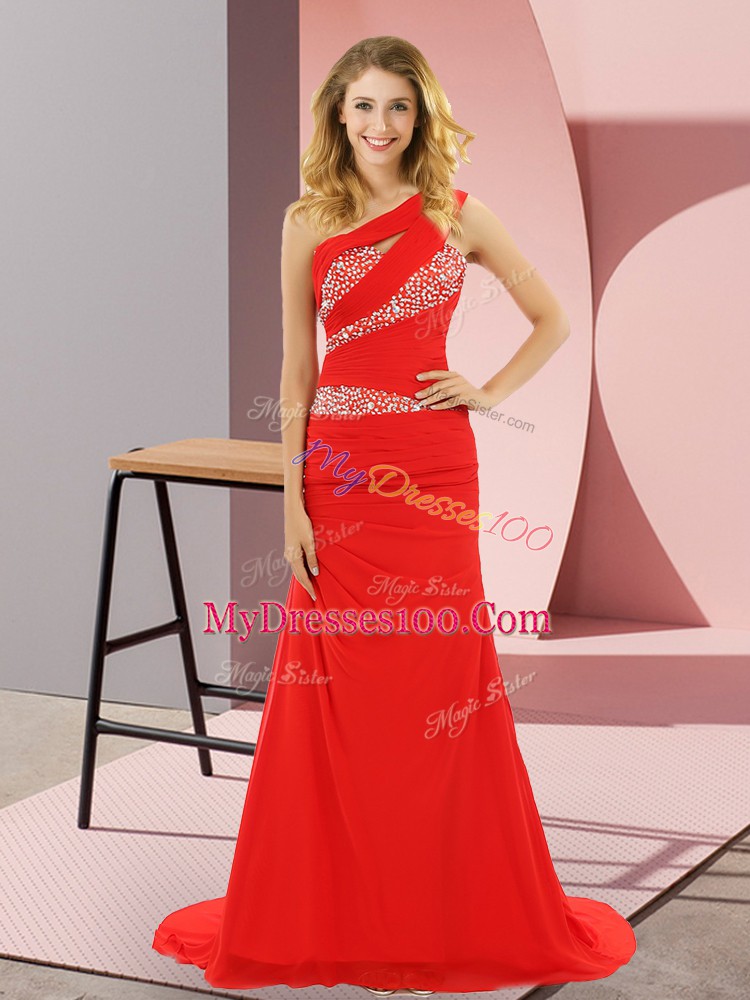 Vintage Red Column/Sheath Beading Homecoming Dress Lace Up Chiffon Sleeveless